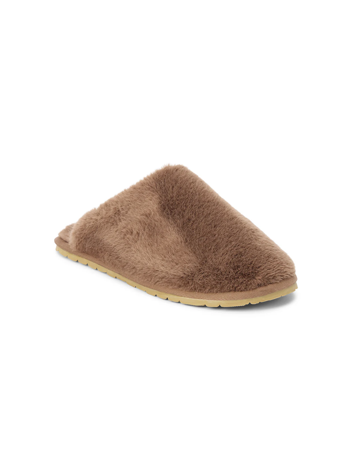 Lounge Faux Fur Slipper in Taupe - Final Sale - Stitch And Feather