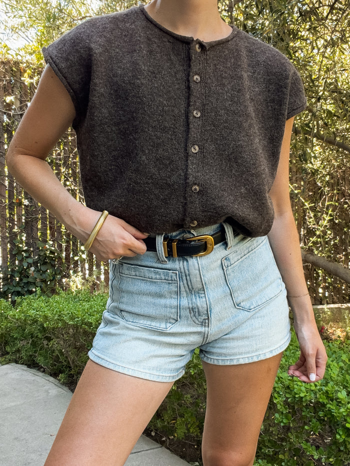 Lune Button Knit Top in Chocolate - Stitch And Feather
