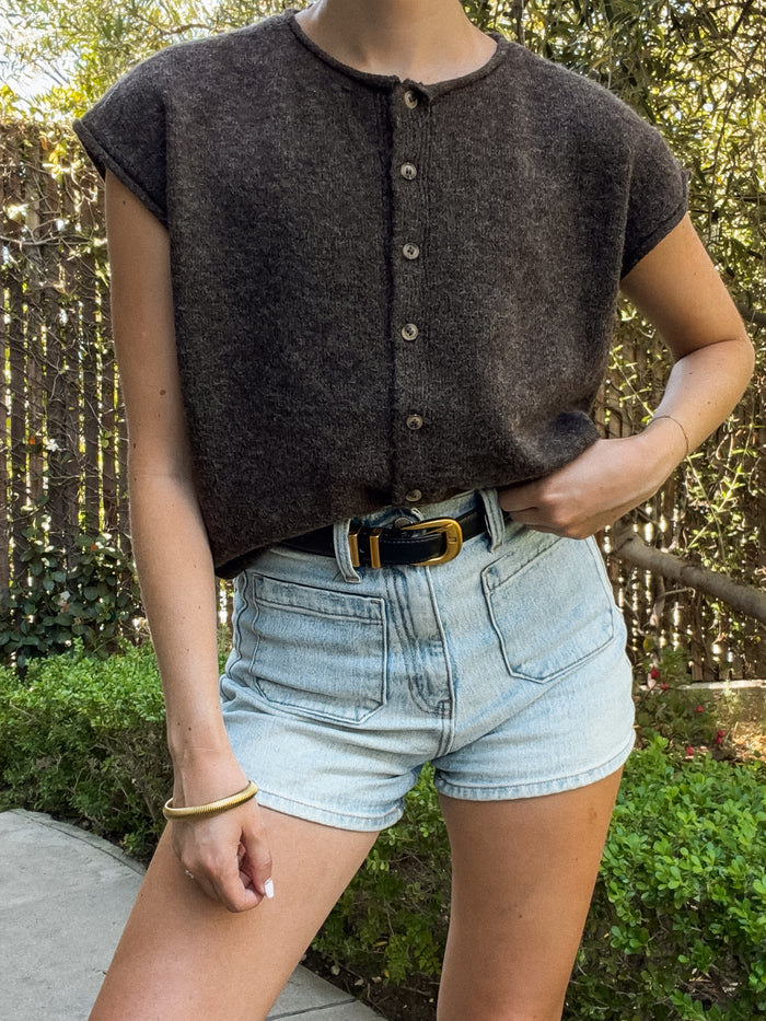 Lune Button Knit Top in Chocolate - Stitch And Feather
