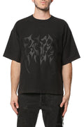 M1057-HWBS326 oversized heavyweight textured jersey in mid acid wash with screen print design