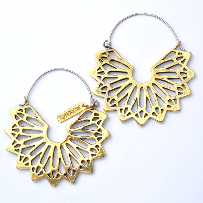 Mandala Hoop Earrings from Eleven44 in Brass
