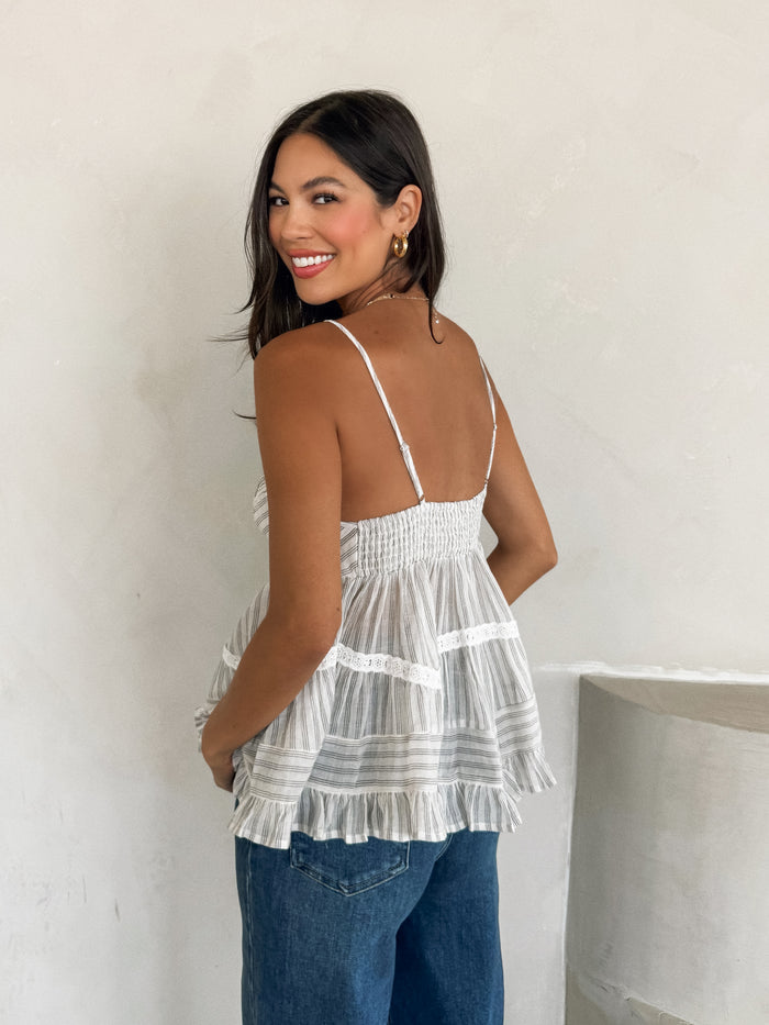 Maritza Stripe Tank Top in Off White - Stitch And Feather