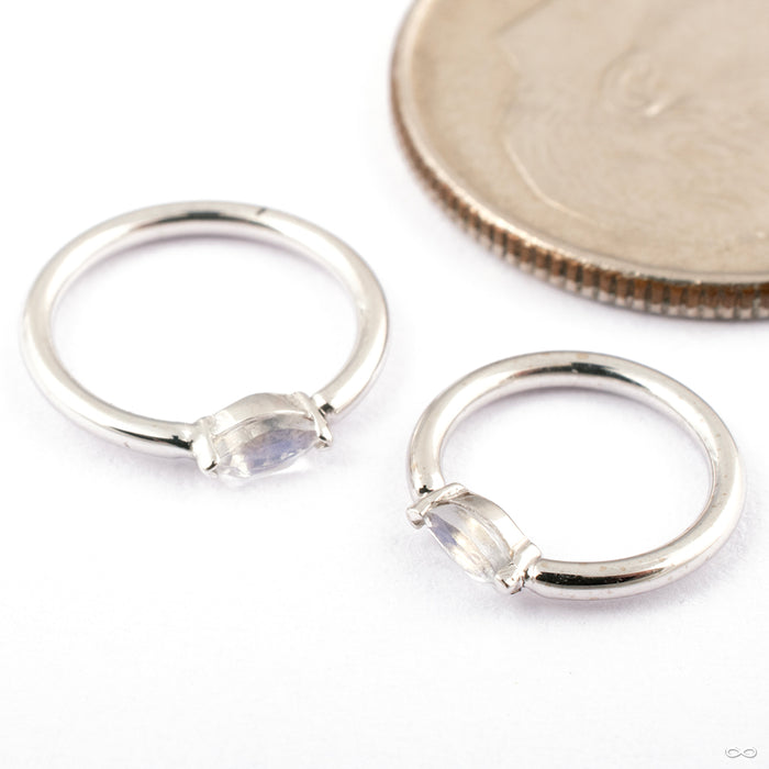 Marquise V Prong Seam Ring in Gold from BVLA in 14k White Gold with Rainbow Moonstone