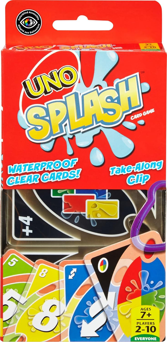 Mattel Games UNO Splash Card Game with Waterproof Cards and Portable Clip for Travel, Camping and Game Nights Away