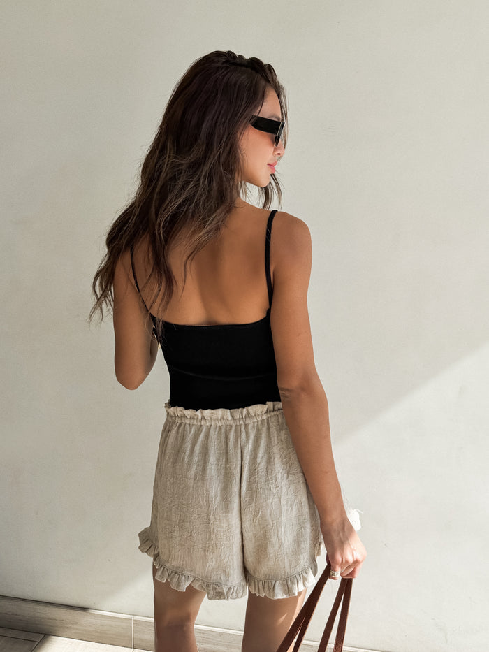 Maye Ruffle Shorts in Beige - Stitch And Feather