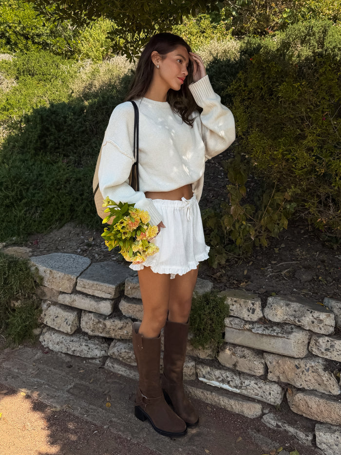 Maye Ruffle Shorts in White - Stitch And Feather