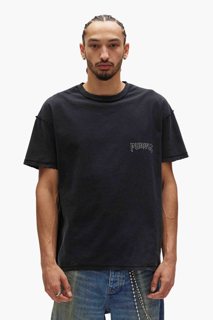 Metal Back Tee black cotton short sleeve with Purple Brand lettering, regular fit.