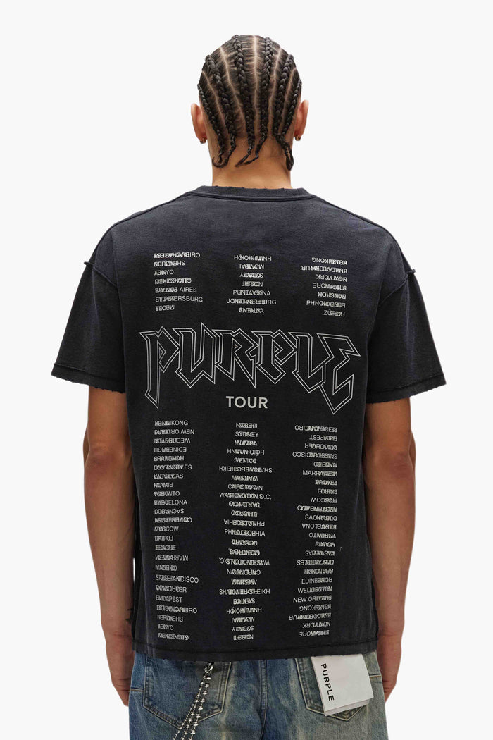 Black Metal Back Tee with Purple Brand lettering, 100% cotton, regular fit.