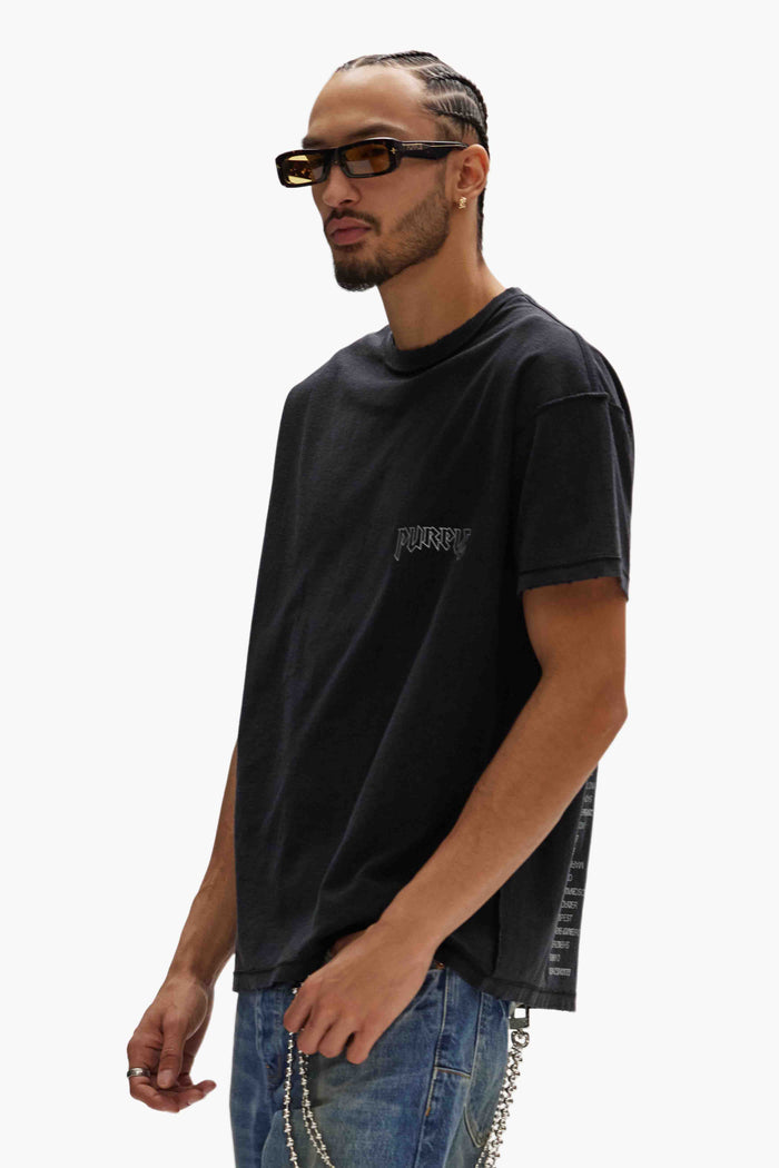 Metal Back Tee in black with Purple Brand lettering on the left chest and crewneck collar.