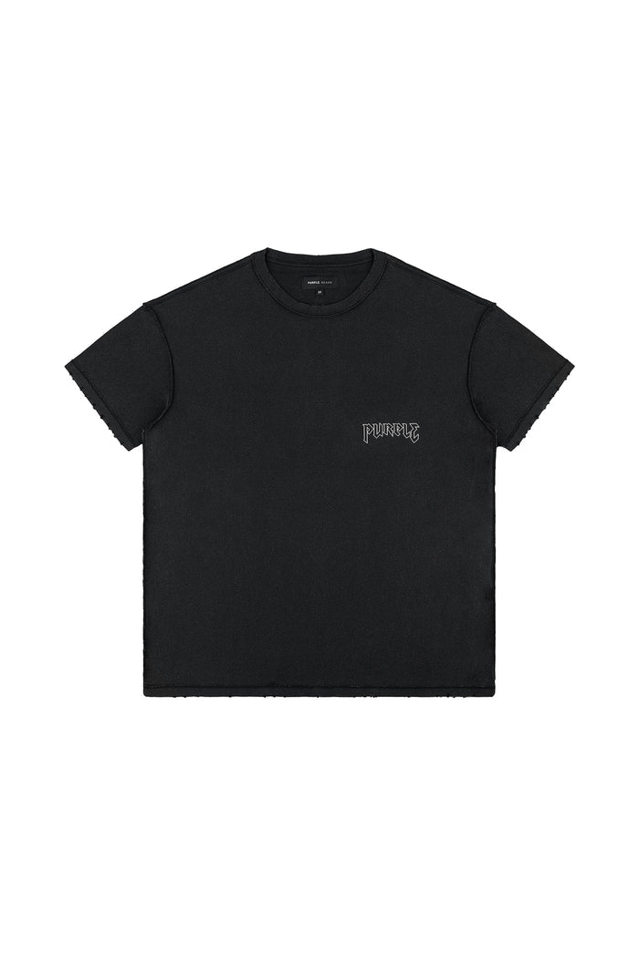 Metal Back Tee black cotton short sleeve t-shirt with Purple Brand lettering on chest