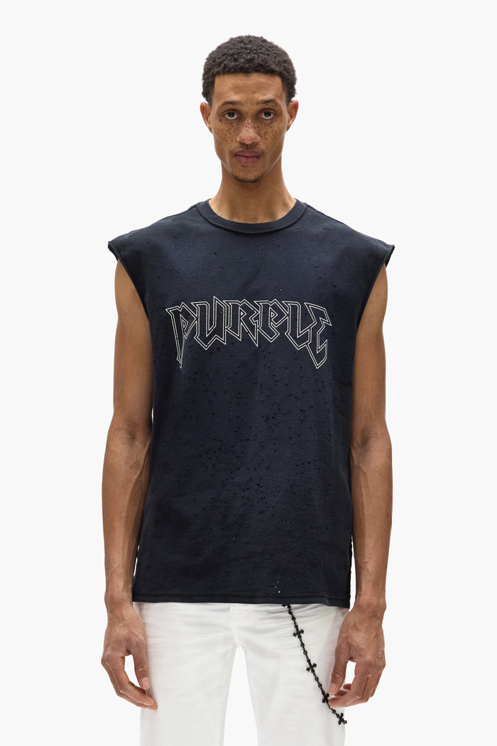 Black Metal Tank Top with Purple Brand crackle print, available in multiple sizes.