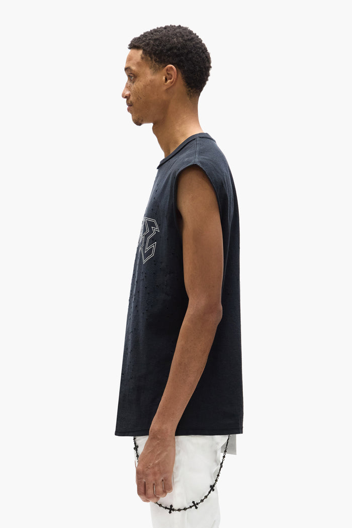 Black Metal Tank Top with Purple Brand crackle print, made from 100% cotton, regular fit.