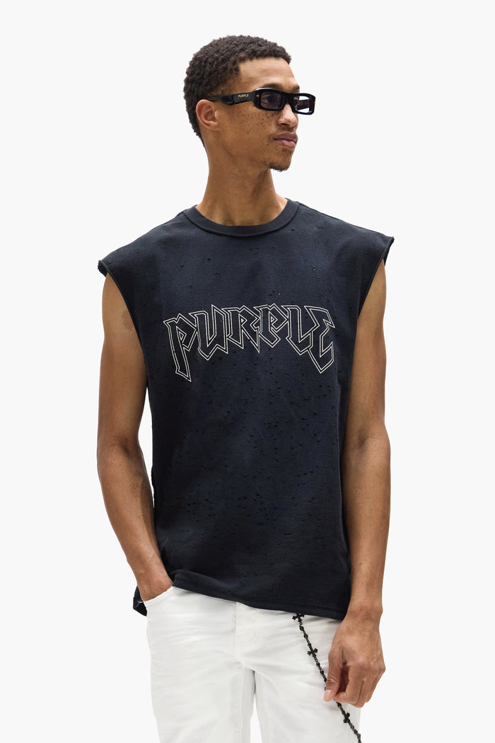 Metal Tank Top sleeveless black tee with Purple Brand crackle print and regular fit.