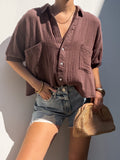 Mia Gauze Button Up in Brown - Stitch And Feather