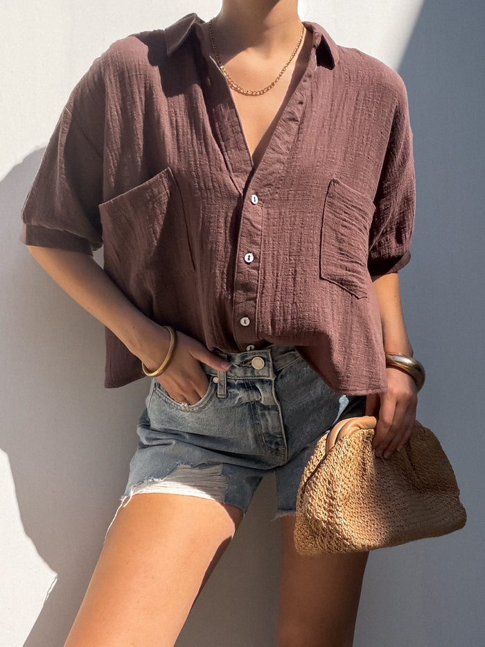 Mia Gauze Button Up in Brown - Stitch And Feather