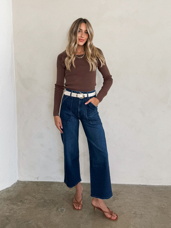 Mia Long Sleeve Knit Top in Brown - Final Sale - Stitch And Feather