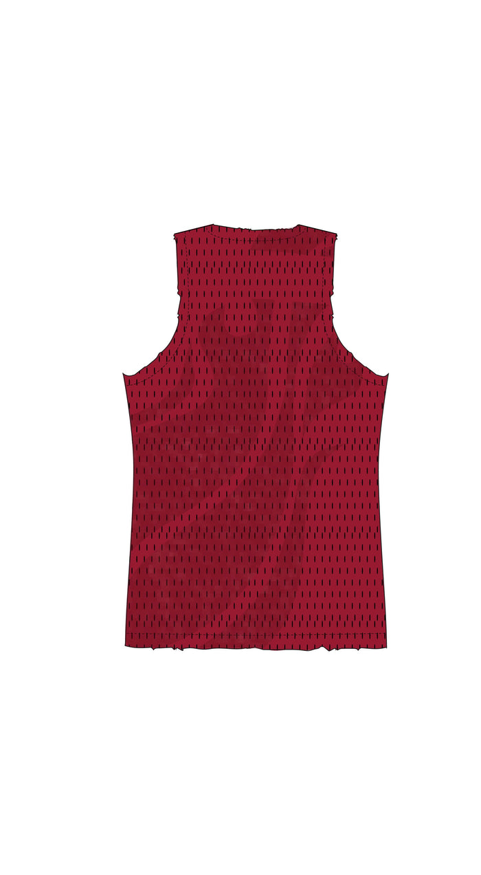 Miami Heat Mesh Jersey in red, oversized fit with all-over screen print and raw edge finish.