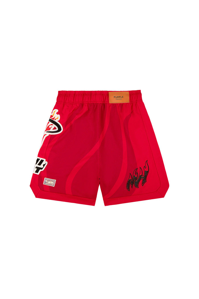 Miami Heat Mesh Shorts with elastic waistband and drawcords in relaxed fit, stylish sport design.