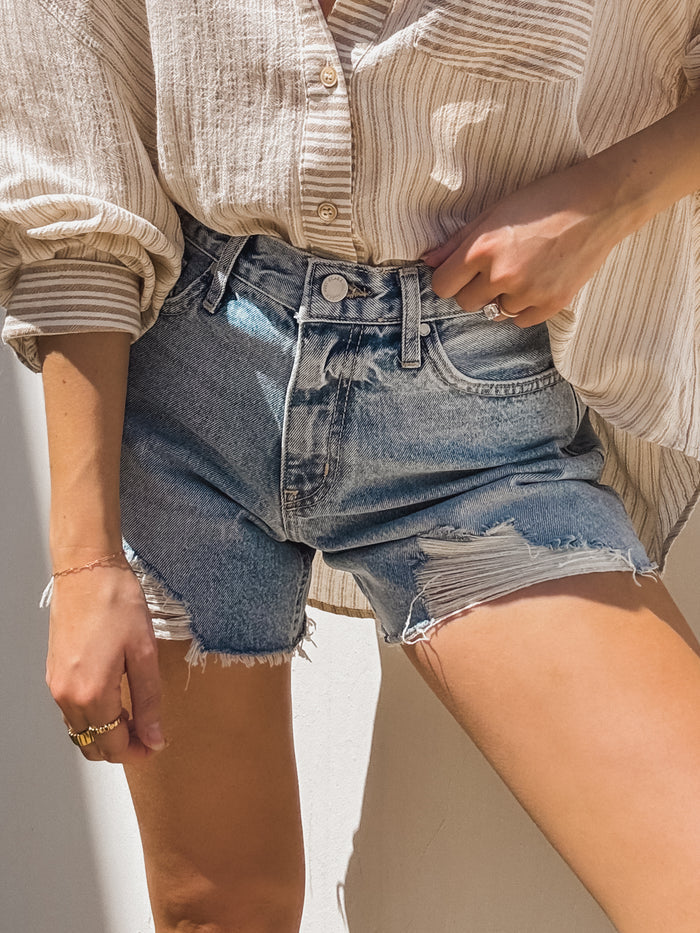 Micah Distressed Denim Shorts - Final Sale - Stitch And Feather