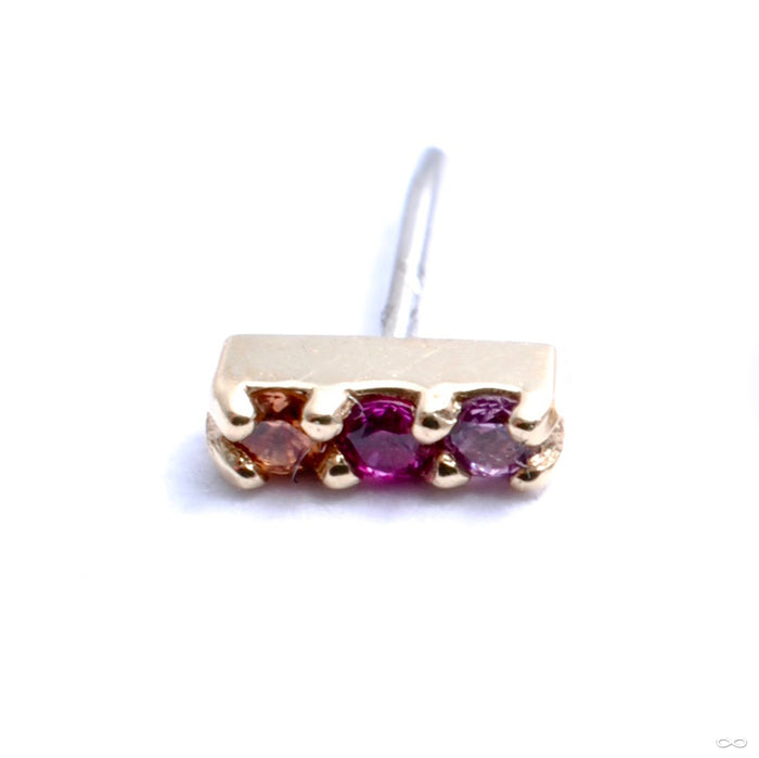 Major Press-fit End in Gold from Pupil Hall with orange sapphire, ruby & rhodolite
