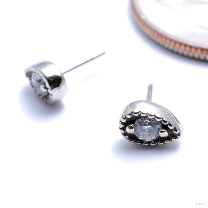 Millgrain Pear Press-fit End in Gold from LeRoi with clear cz