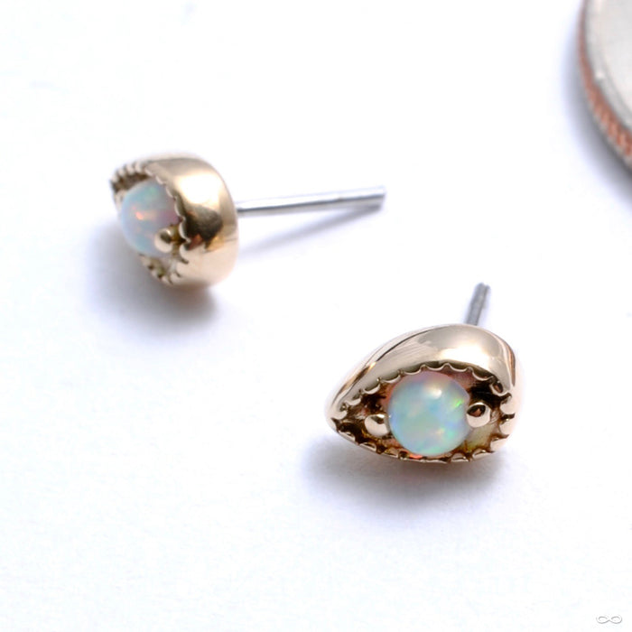 Millgrain Pear Press-fit End in Gold from LeRoi with white opal
