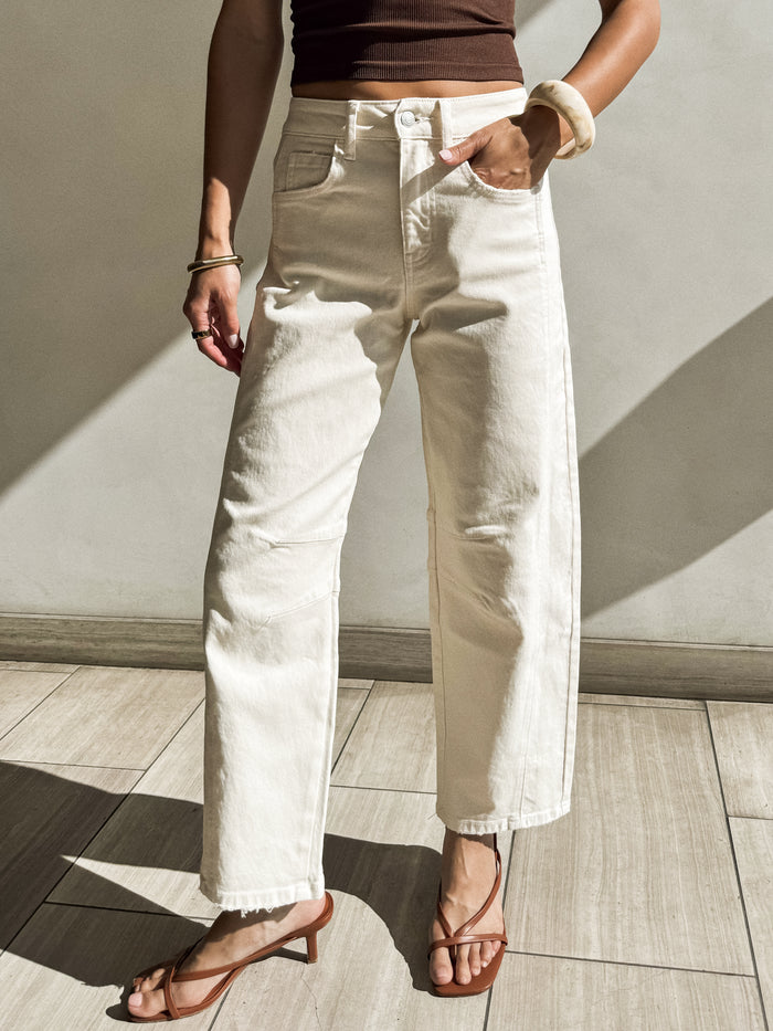 Milos Barrel Jeans in Ecru - Stitch And Feather