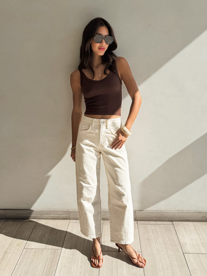 Milos Barrel Jeans in Ecru - Stitch And Feather