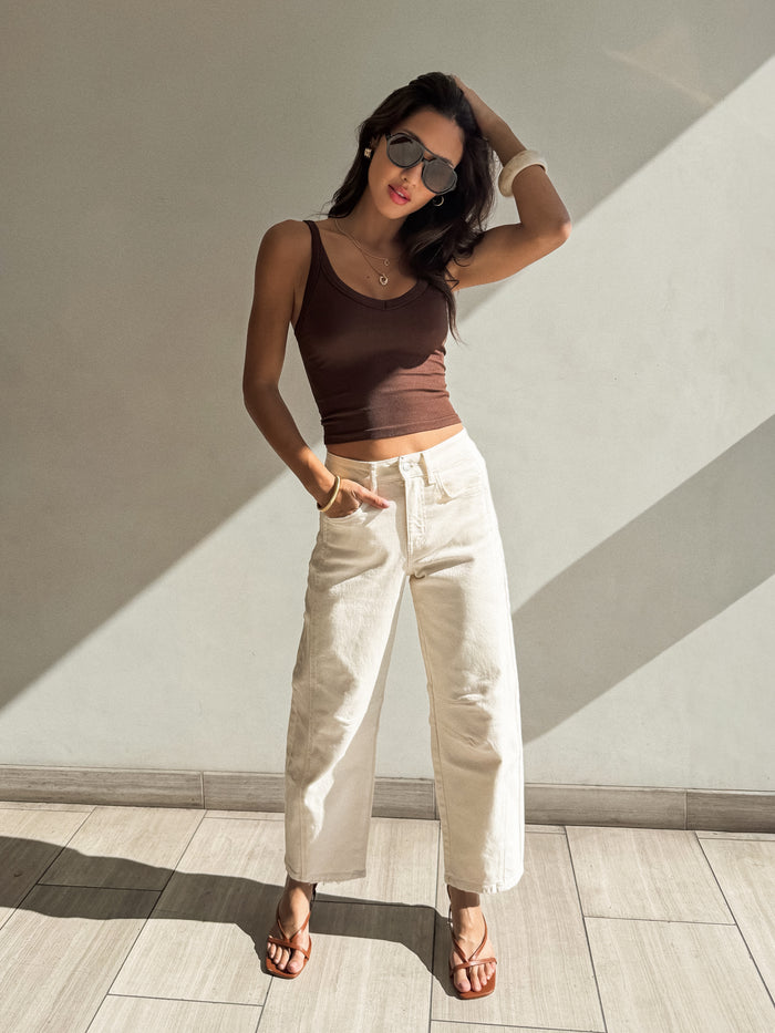 Milos Barrel Jeans in Ecru - Stitch And Feather