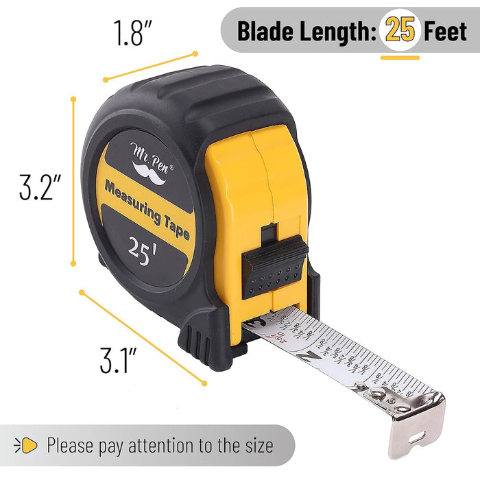 Mr. Pen- Steel Retractable Tape Measure with Fractions, 25-Foot, Easy Read Tape Measure 25 ft