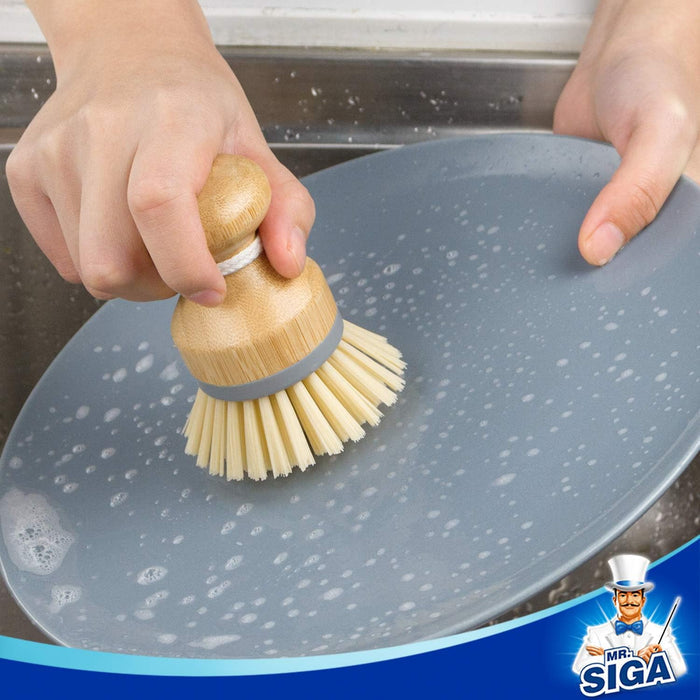 MR.SIGA Bamboo Palm Brush, Scrub Brush for Dishes Pots Pans Kitchen Sink Cleaning, Pack of 2