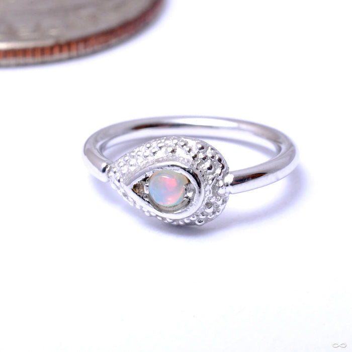Nanda Pear Fixed Bead Ring in Gold from BVLA with white opal