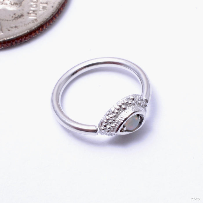 Nanda Pear Fixed Bead Ring in Gold from BVLA with white opal