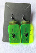 Neon Glow In The Dark Spider Bottle Acrylic Dangle Earrings