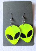Neon Yellow Alien Head Acrylic Dangle Earrings