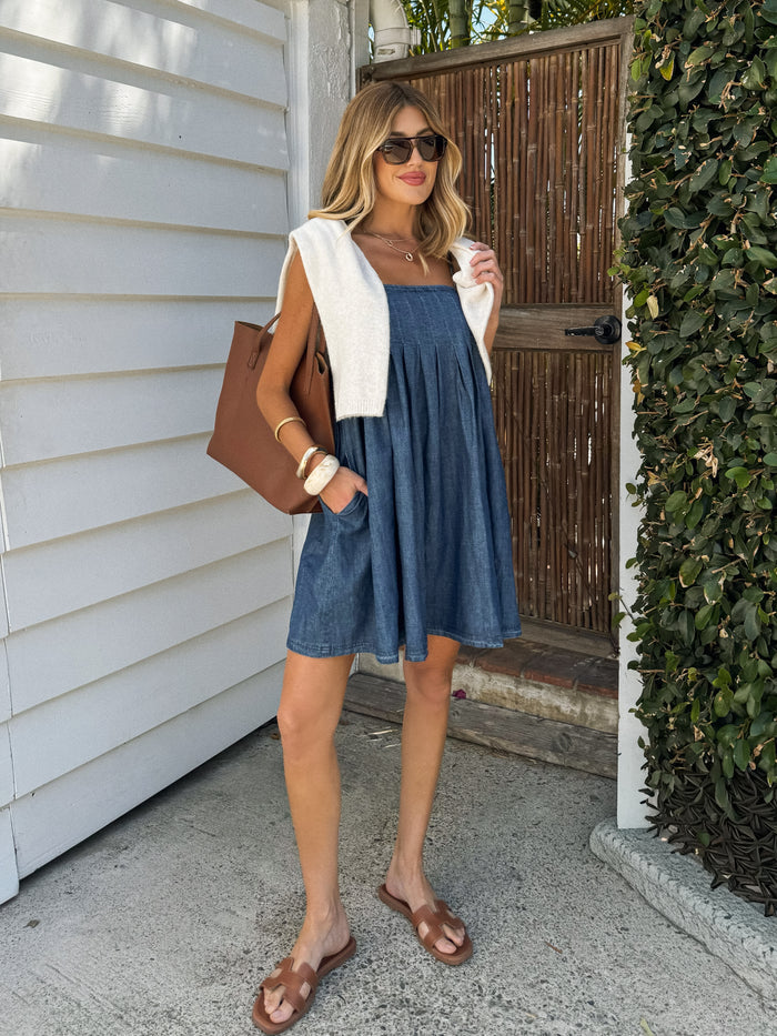 Never Been Better Denim Mini Dress - Stitch And Feather