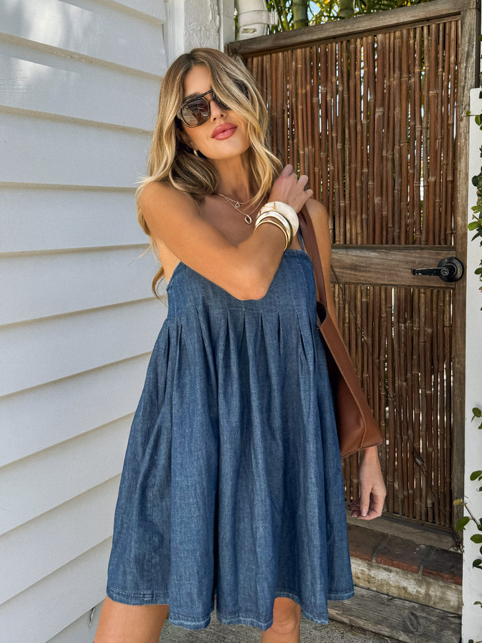 Never Been Better Denim Mini Dress - Stitch And Feather