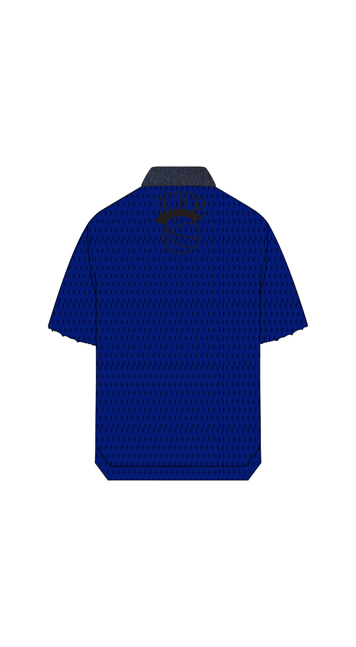 NY Knicks Snap Shirt oversized fit with washed indigo denim front and heavyweight sport mesh back
