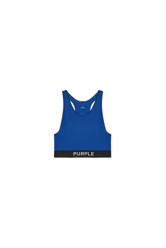 Nylon Knit Bralette in blue with logo-branded stretch underband for light support.