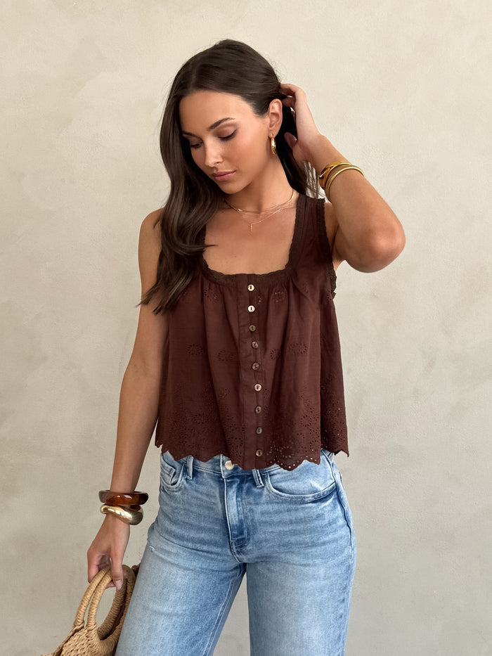 Oceana Eyelet Top in Chocolate - Stitch And Feather