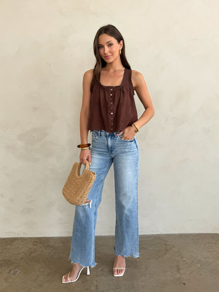 Oceana Eyelet Top in Chocolate - Stitch And Feather