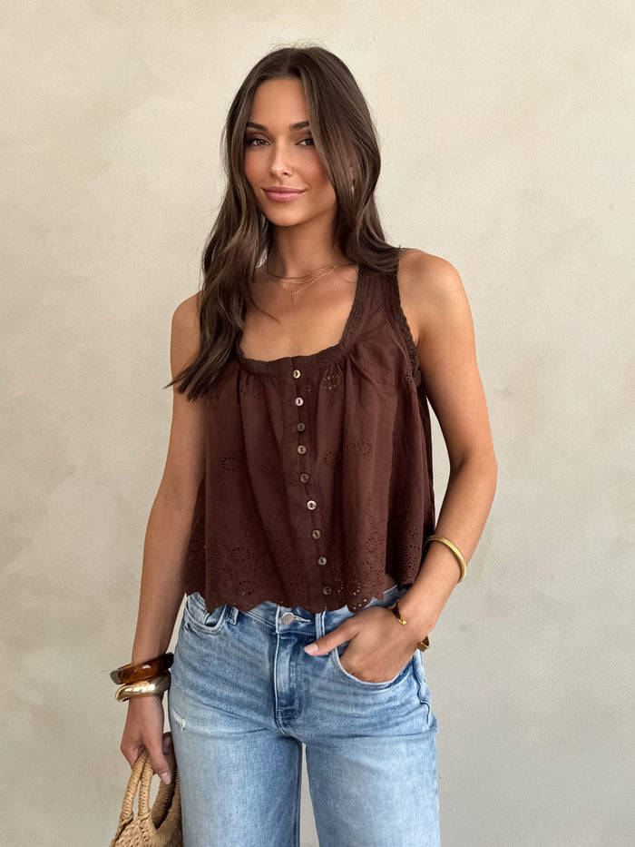 Oceana Eyelet Top in Chocolate - Stitch And Feather