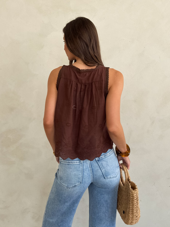 Oceana Eyelet Top in Chocolate - Stitch And Feather