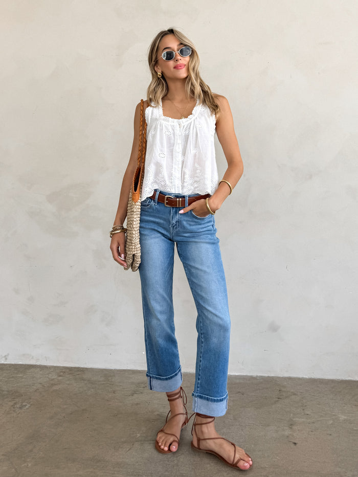 Oceana Eyelet Top in White - Stitch And Feather
