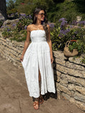 Odelia Strapless Eyelet Midi Dress in White - Stitch And Feather