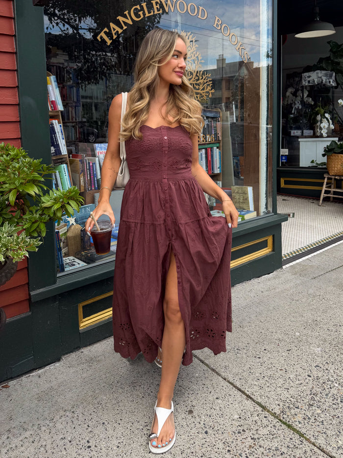Odelia Strapless Midi Dress in Chocolate - Stitch And Feather