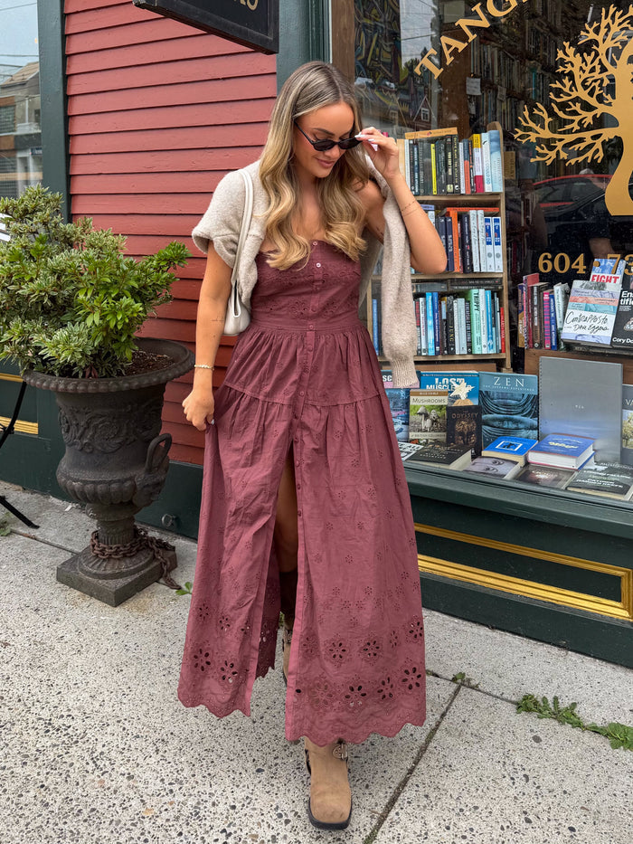 Odelia Strapless Midi Dress in Chocolate - Stitch And Feather
