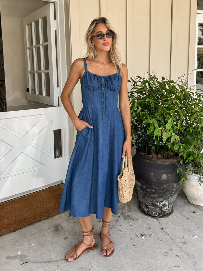 Olenna Denim Midi Dress - Stitch And Feather