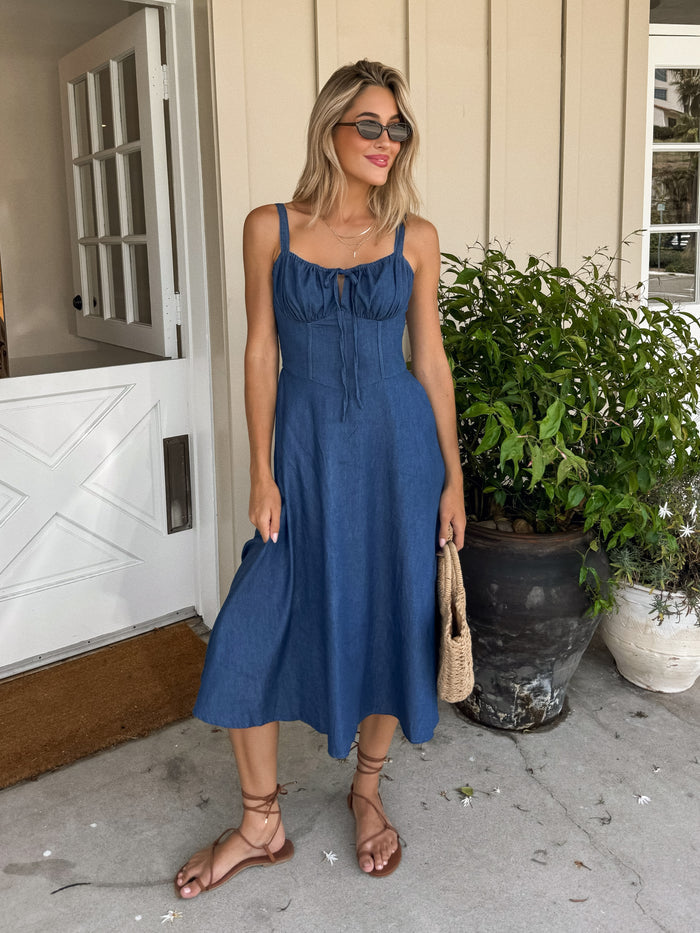 Olenna Denim Midi Dress - Stitch And Feather