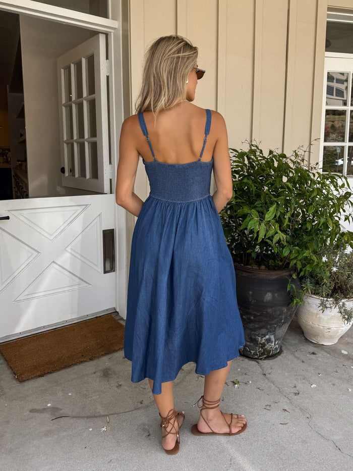 Olenna Denim Midi Dress - Stitch And Feather